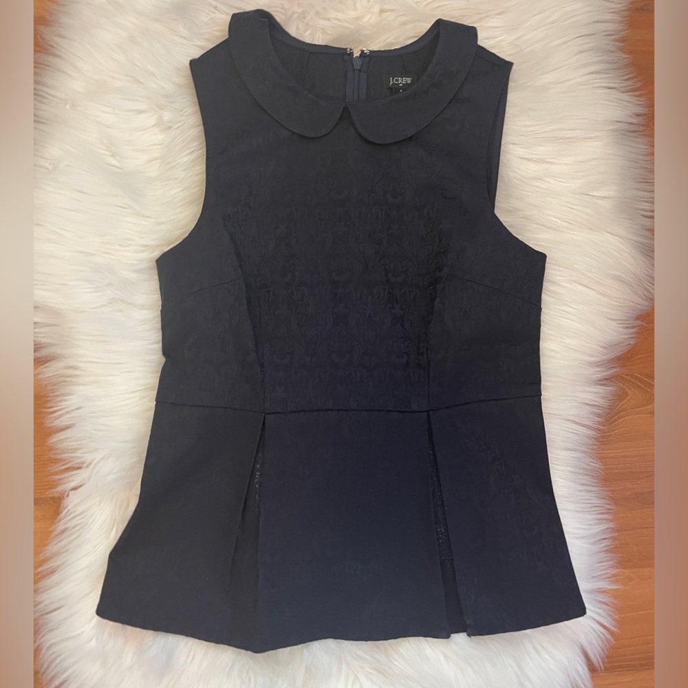 J.Crew Navy Peter Pan Collar Peplum Sleeveless Top Blouse Size 4 - Picture 2 of 9